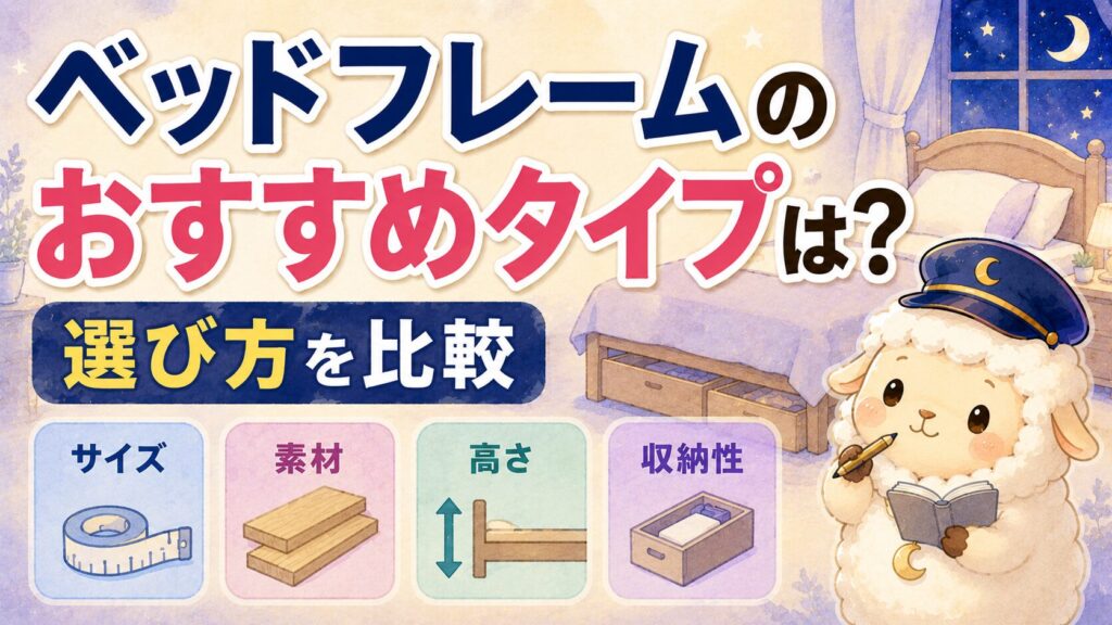 ベッドフレームのおすすめタイプは？サイズ・素材・高さ・収納性の選び方を比較の記事のアイキャッチ画像