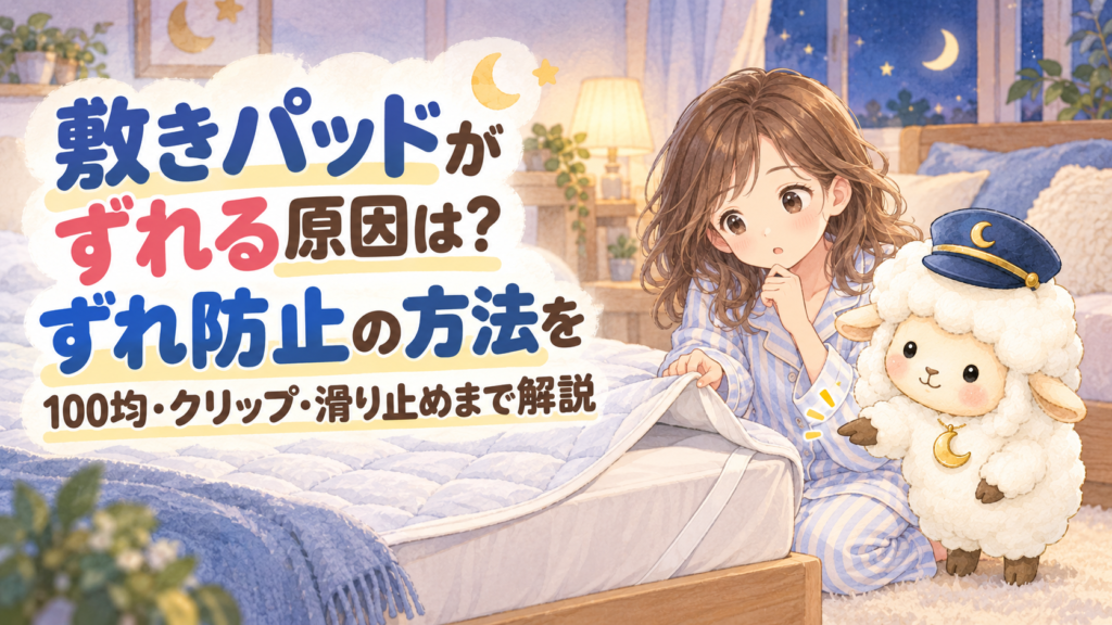 敷きパッドがずれる原因は？ずれ防止の方法を100均・クリップ・滑り止めまで解説の記事のアイキャッチ画像