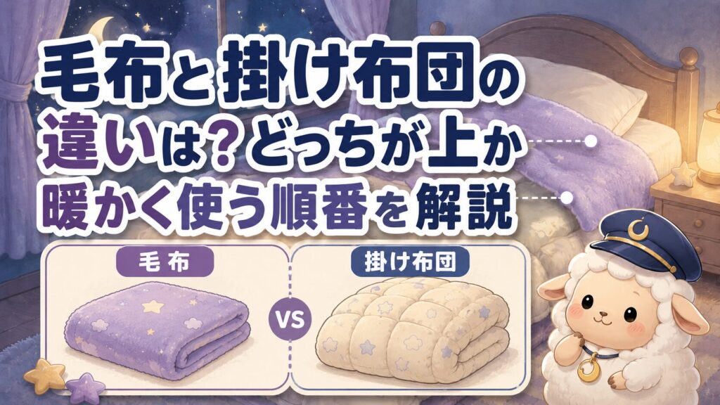 毛布と掛け布団の違いは？どっちが上か暖かく使う順番を解説の記事のアイキャッチ画像