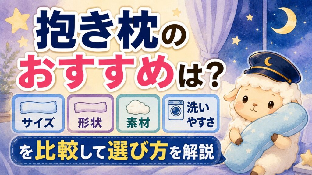 抱き枕のおすすめは？サイズ・形状・素材・洗いやすさを比較して選び方を解説の記事のアイキャッチ画像