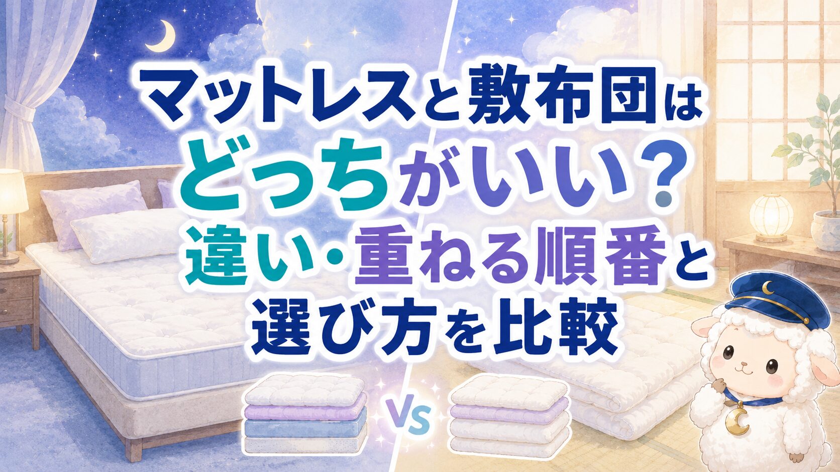 マットレスと敷布団はどっちがいい？違い・重ねる順番と選び方を比較の記事のアイキャッチ画像