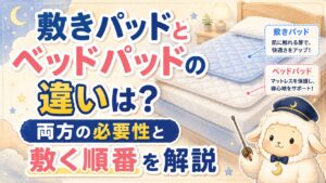 敷きパッドとベッドパッドの違いは？両方の必要性と敷く順番を解説の記事のアイキャッチ画像