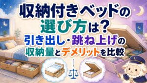 収納付きベッドの選び方は？引き出し・跳ね上げの収納量とデメリットを比較の記事のアイキャッチ画像