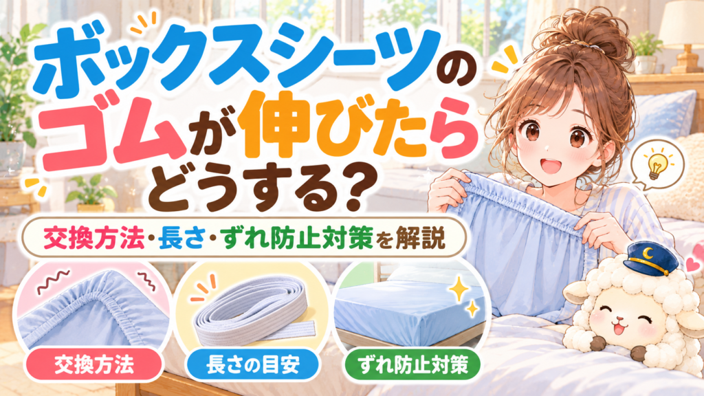 ボックスシーツのゴムが伸びたらどうする？交換方法・長さ・ずれ防止対策を解説の記事のアイキャッチ画像