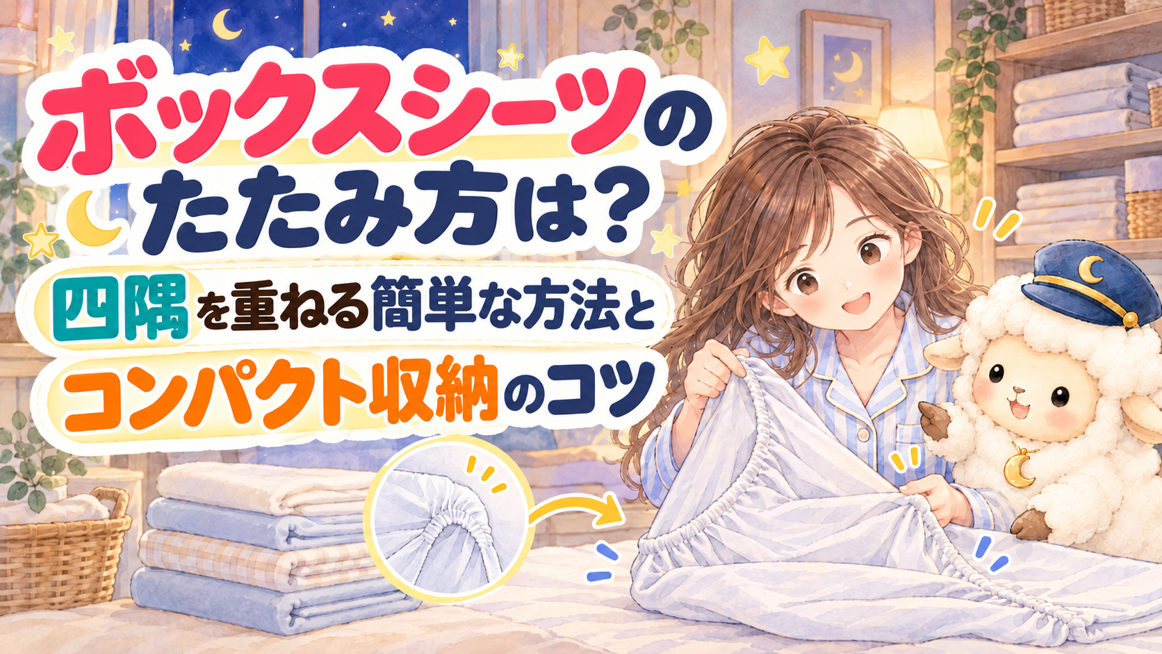 ボックスシーツのたたみ方は？四隅を重ねる簡単な方法とコンパクト収納のコツの記事のアイキャッチ画像