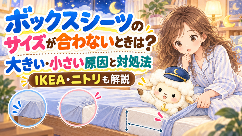 ボックスシーツのサイズが合わないときは？大きい・小さい原因と対処法｜IKEA・ニトリも解説の記事のアイキャッチ画像