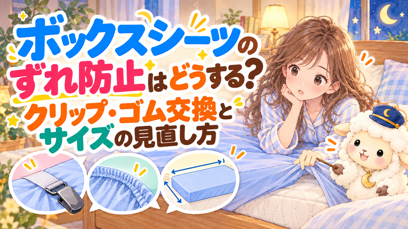 ボックスシーツのずれ防止はどうする？クリップ・ゴム交換とサイズの見直し方の記事のアイキャッチ画像