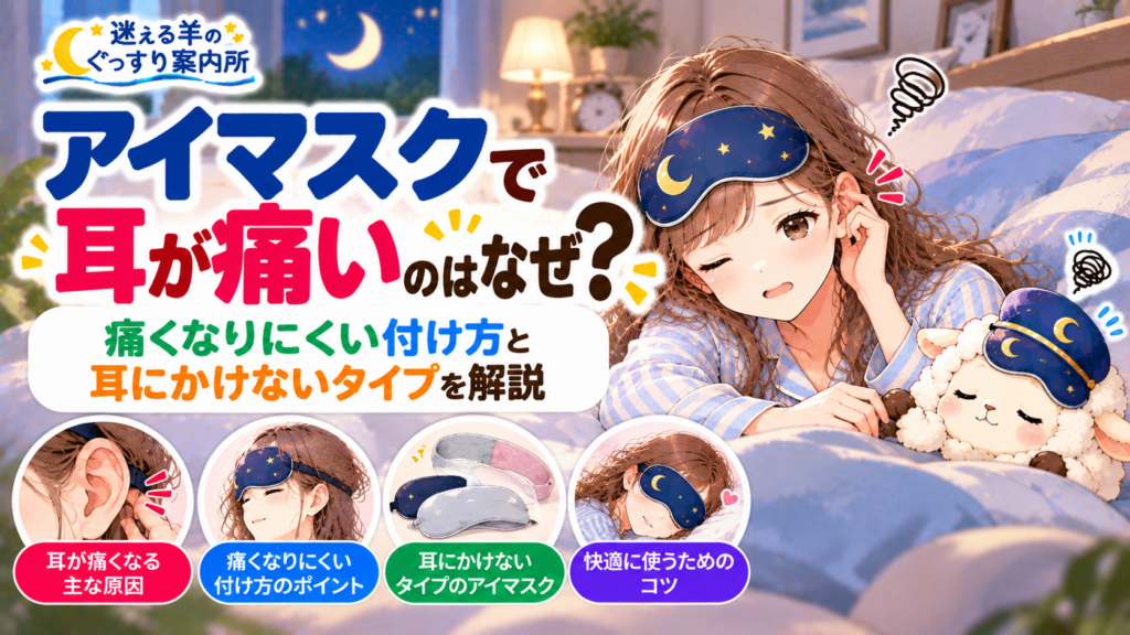 アイマスクで耳が痛いのはなぜ？痛くなりにくい付け方と耳にかけないタイプを解説の記事のアイキャッチ画像