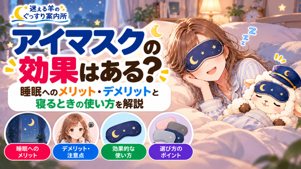 アイマスクの効果はある？睡眠へのメリット・デメリットと寝るときの使い方を解説の記事のアイキャッチ画像