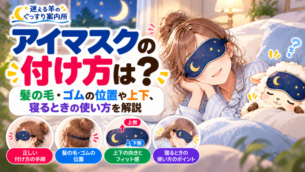アイマスクの付け方は？髪の毛・ゴムの位置や上下、寝るときの使い方を解説の記事のアイキャッチ画像