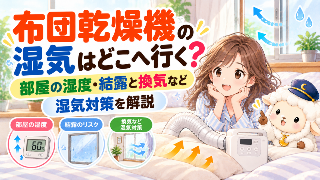 布団乾燥機の湿気はどこへ行く？部屋の湿度・結露と換気など湿気対策を解説の記事のアイキャッチ画像