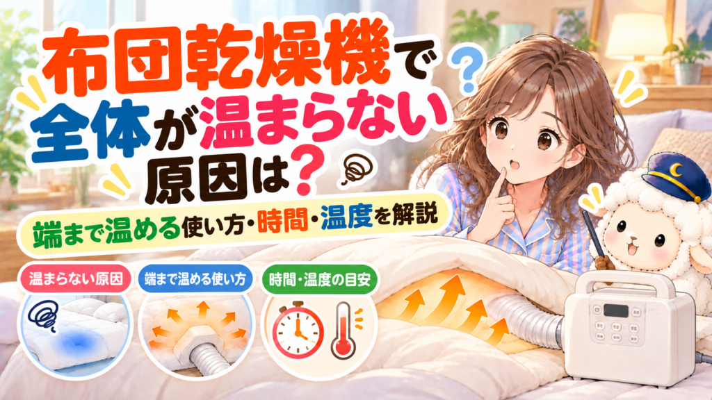 布団乾燥機で全体が温まらない原因は？端まで温める使い方・時間・温度を解説の記事のアイキャッチ画像