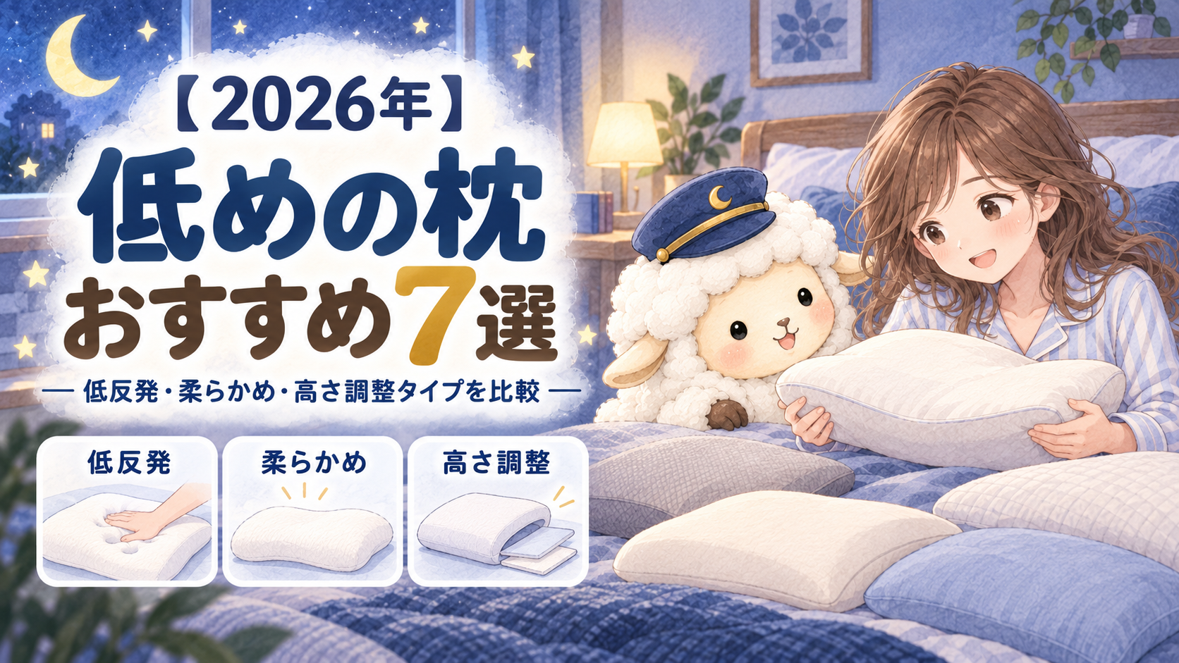 【2026年】低めの枕おすすめ7選|低反発・柔らかめ・高さ調整タイプを比較の記事のアイキャッチ画像