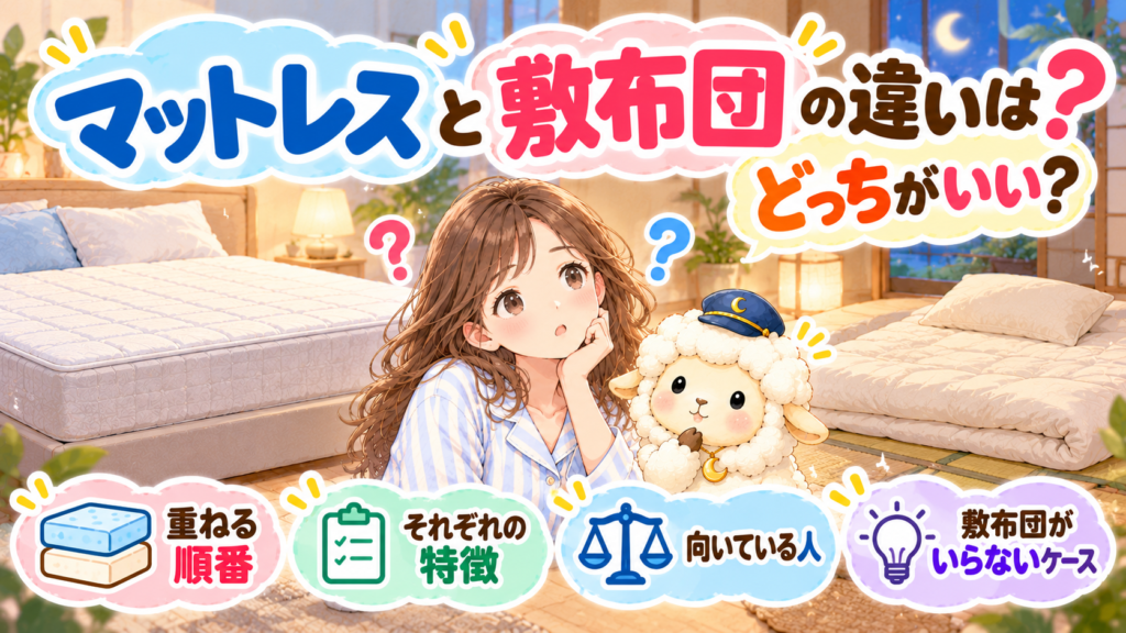 マットレスと敷布団の違いは？どっちがいい？重ねる順番・敷布団がいらないケースも解説の記事のアイキャッチ画像