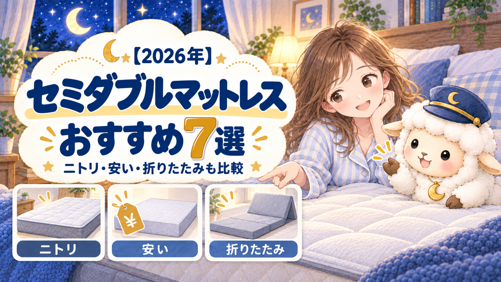 【2026年】セミダブルマットレスおすすめ7選|ニトリ・安い・折りたたみも比較の記事のアイキャッチ画像