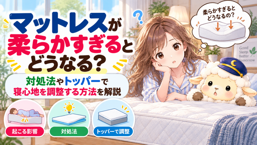 マットレスが柔らかすぎるとどうなる？対処法やトッパーで寝心地を調整する方法を解説の記事のアイキャッチ画像