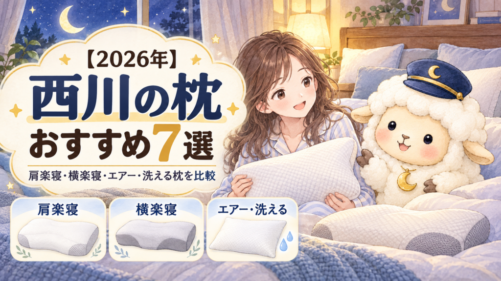 【2026年】西川の枕おすすめ7選｜肩楽寝・横楽寝・エアー・洗える枕を比較の記事のアイキャッチ画像