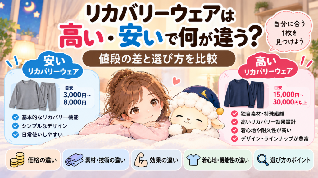 リカバリーウェアは高い・安いで何が違う？値段の差と選び方を比較の記事のアイキャッチ画像
