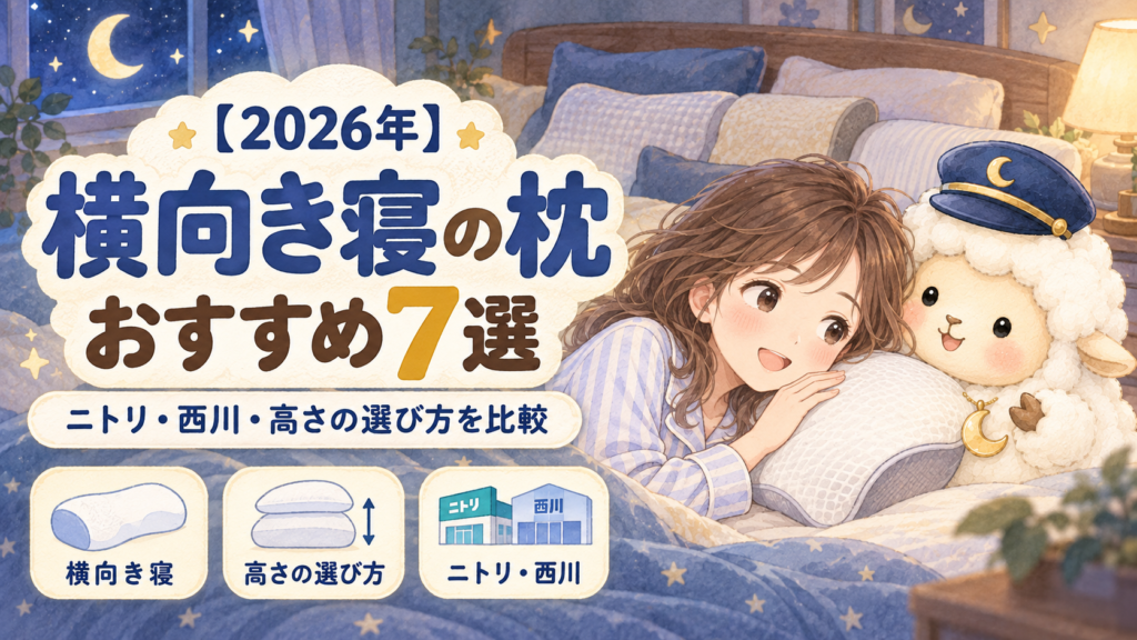 【2026年】横向き寝の枕おすすめ7選｜ニトリ・西川・高さの選び方を比較の記事のアイキャッチ画像