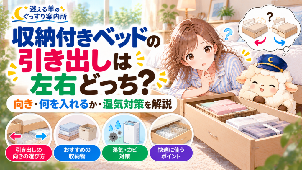 収納付きベッドの引き出しは左右どっち？向き・何を入れるか・湿気対策を解説の記事のアイキャッチ画像