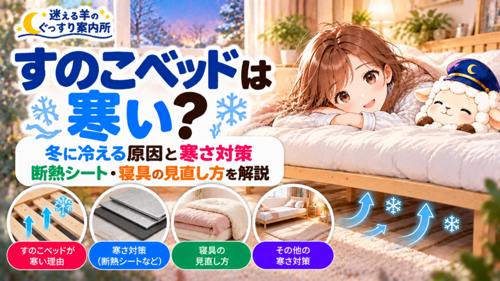 すのこベッドは寒い？冬に冷える原因と寒さ対策｜断熱シート・寝具の見直し方を解説の記事のアイキャッチ画像