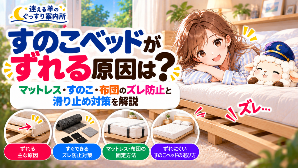すのこベッドがずれる原因は？マットレス・すのこ・布団のズレ防止と滑り止め対策の記事のアイキャッチ画像