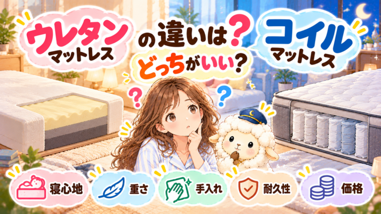 ウレタンマットレスとコイルマットレスの違いは？どっちがいい？寝心地・重さ・手入れを比較の記事のアイキャッチ画像