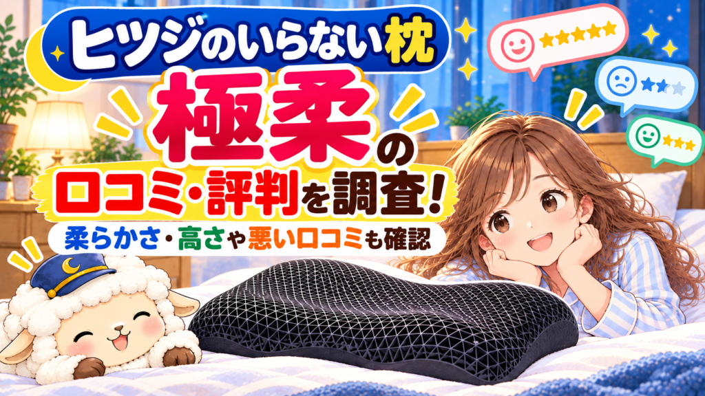 ヒツジのいらない枕 極柔の口コミ・評判を調査！柔らかさ・高さや悪い口コミも確認の記事のアイキャッチ画像