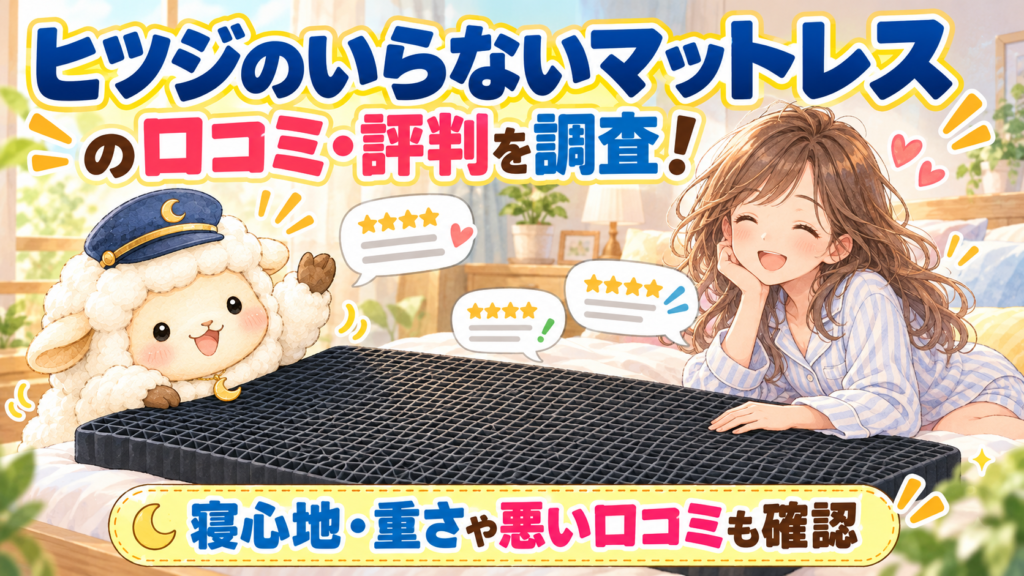 ヒツジのいらないマットレスの口コミ・評判を調査！寝心地・重さや悪い口コミも確認の記事のアイキャッチ画像