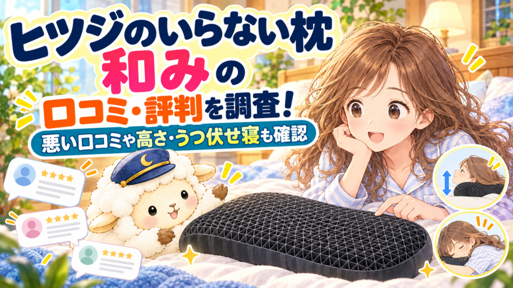 ヒツジのいらない枕 ー和みーの口コミ・評判を調査！悪い口コミや高さ・うつ伏せ寝も確認の記事のアイキャッチ画像