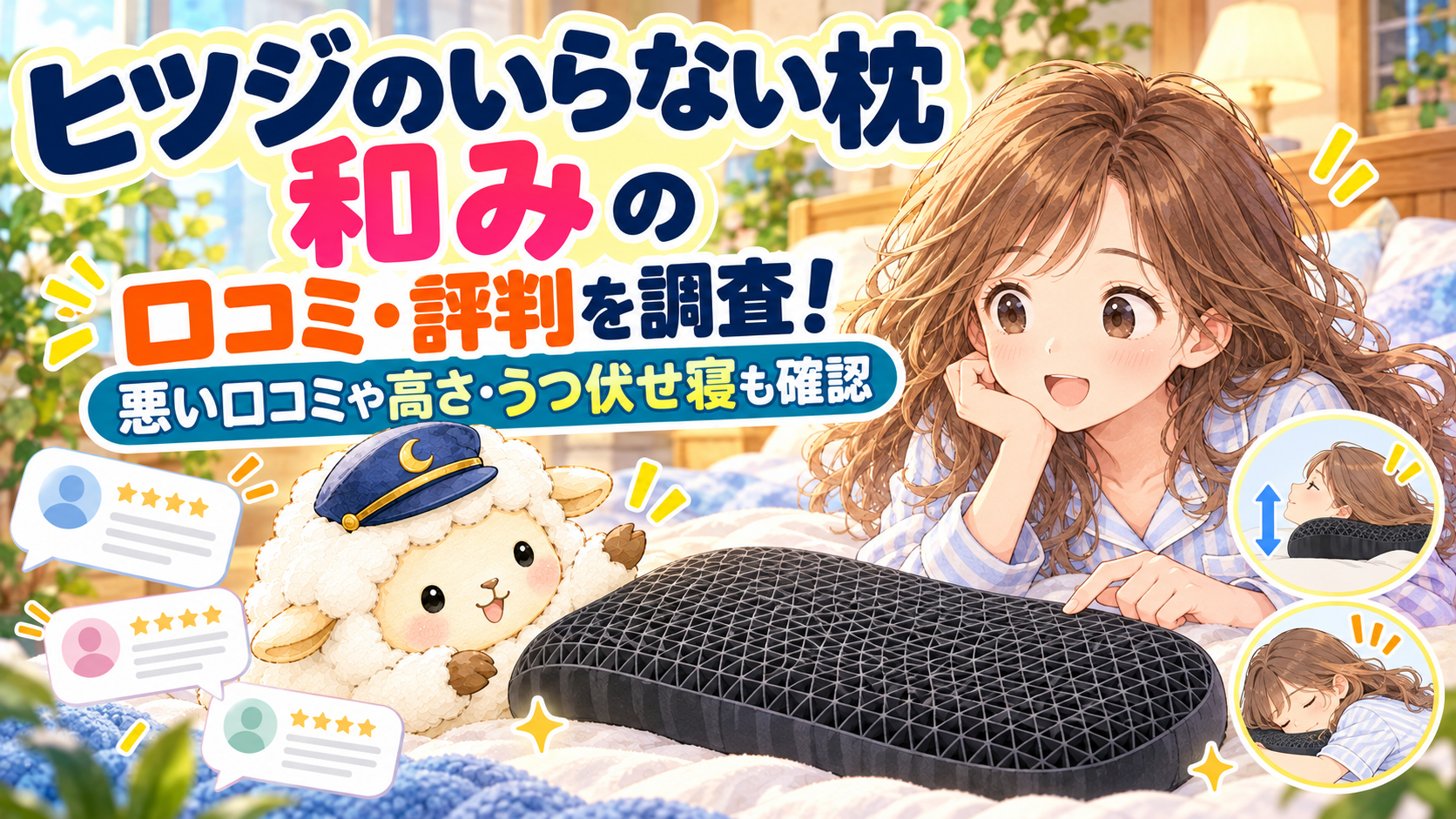 ヒツジのいらない枕 ー和みーの口コミ・評判を調査！悪い口コミや高さ・うつ伏せ寝も確認の記事のアイキャッチ画像