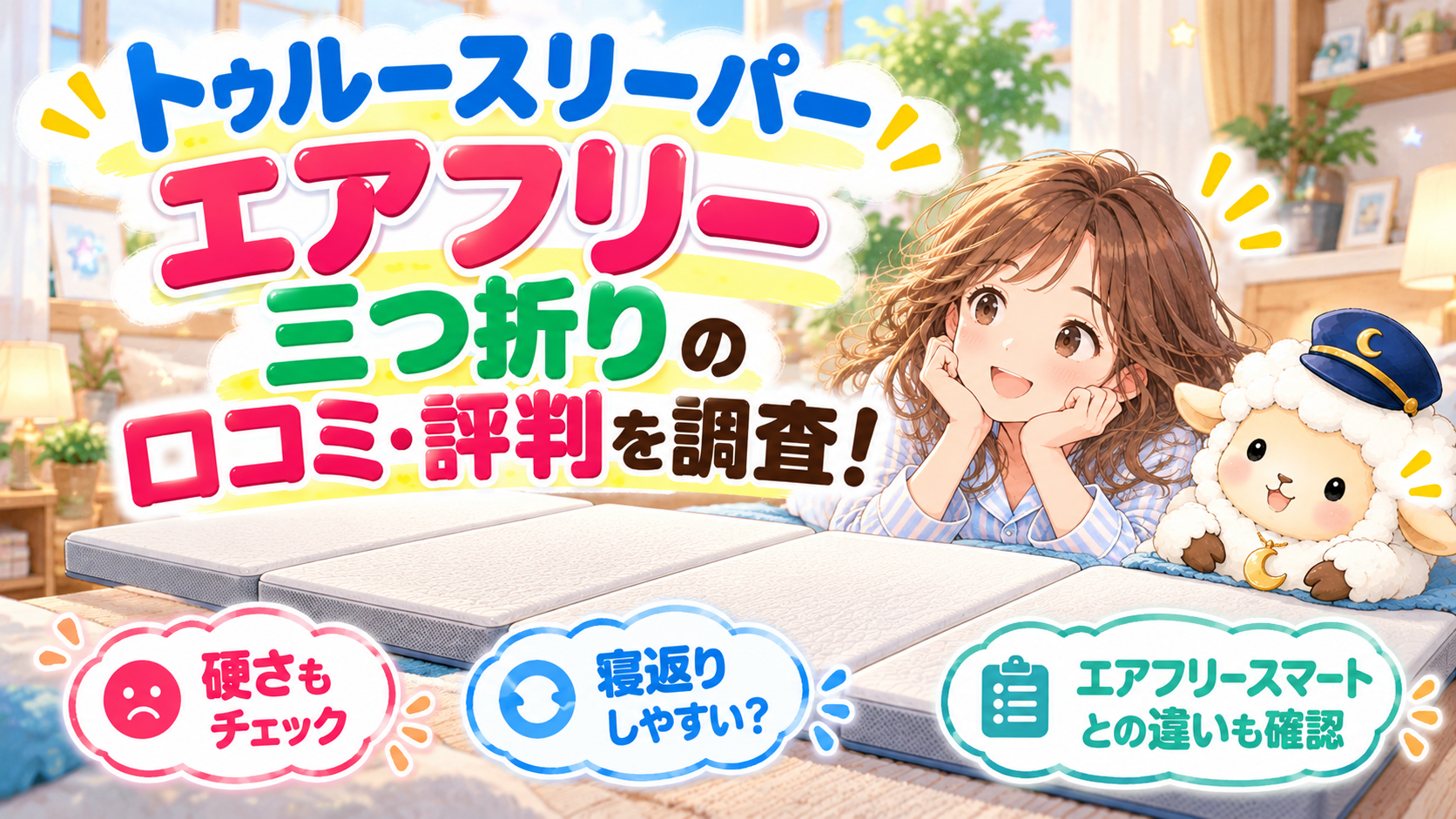 トゥルースリーパー エアフリー 三つ折りの口コミ・評判を調査！硬さや寝返り・エアフリースマートとの違いも確認の記事のアイキャッチ画像